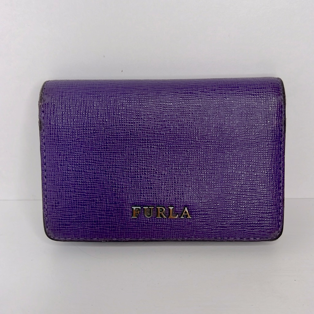 Furla Purple Leather Card Holder Vintage Luxury Wallet